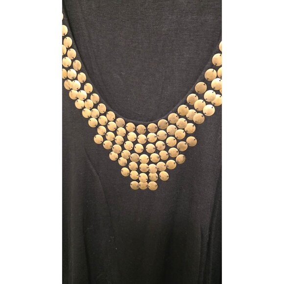 XXI Black Sleeveless Scoop-Neck Mini T- Shirt Dress Metallic Gold Stud Embellish - Picture 4 of 6
